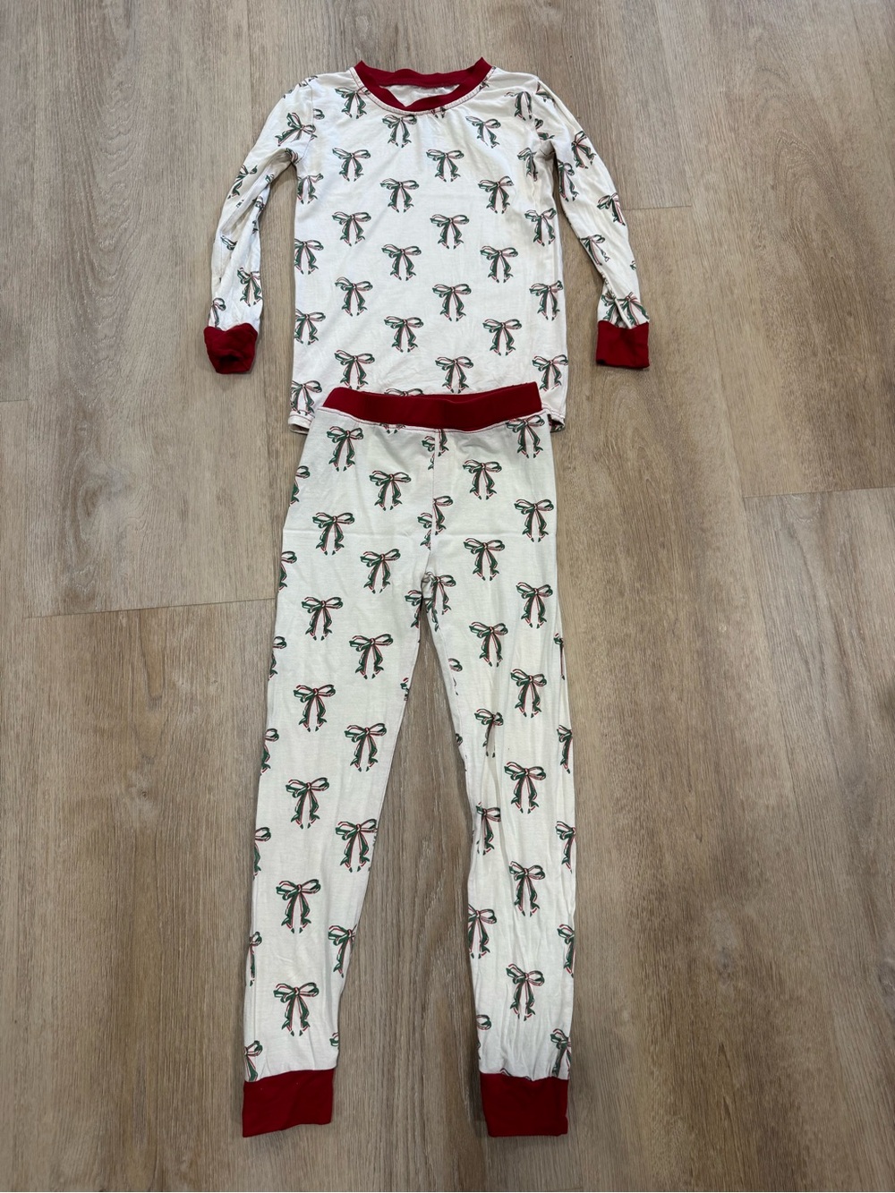 Bamboo Kids Red Trim Holiday Bow Pajama Set